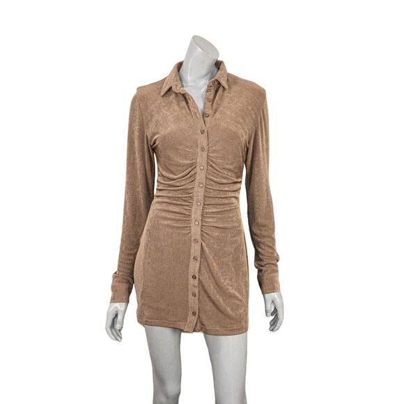 With Jean Women's Andy Dress in Latte brown button ruched size Small - Picture 2 of 10
